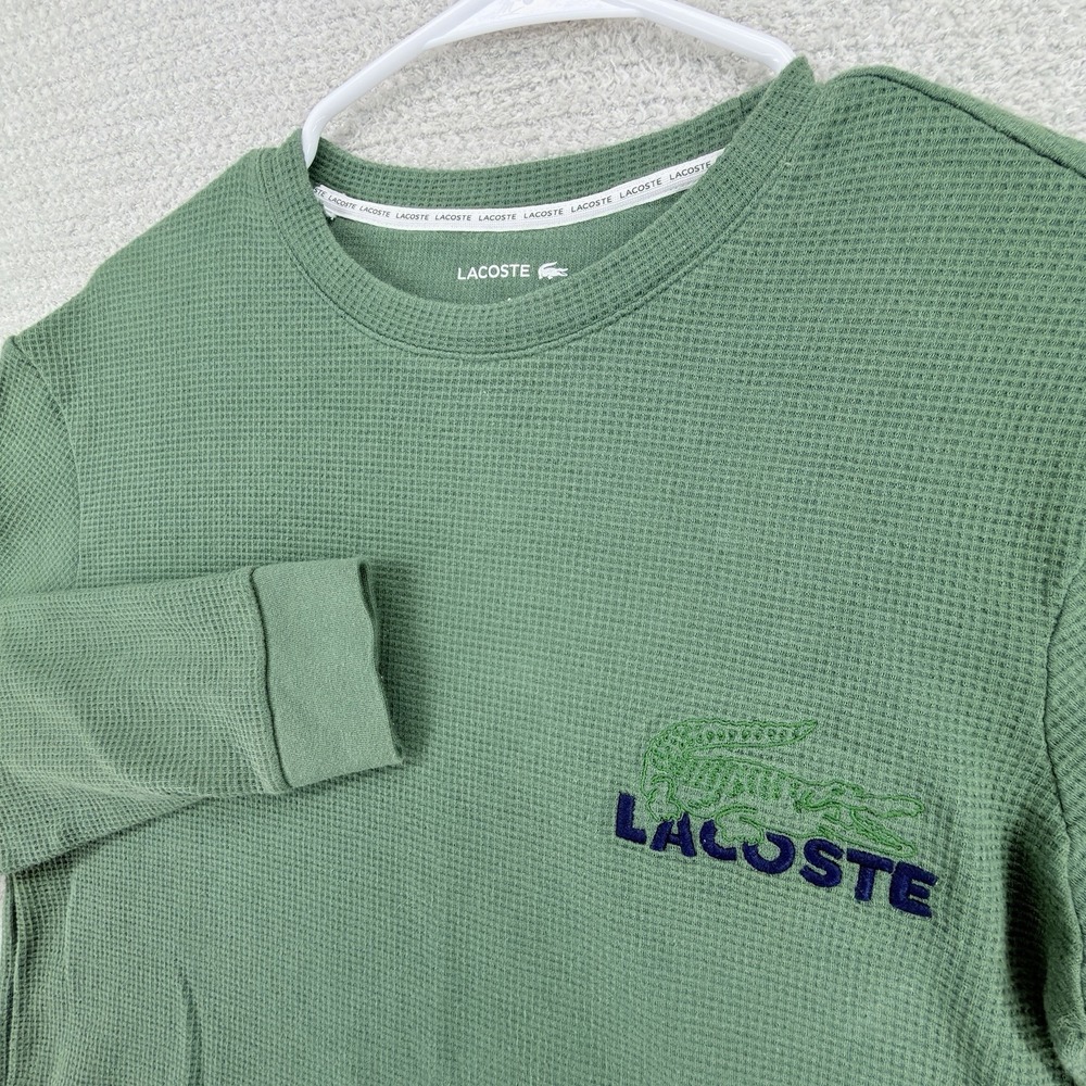 Lacoste Waffle Knit Shirt Mens Small Green Thermal Long Sleeve Sleepwear Lounge